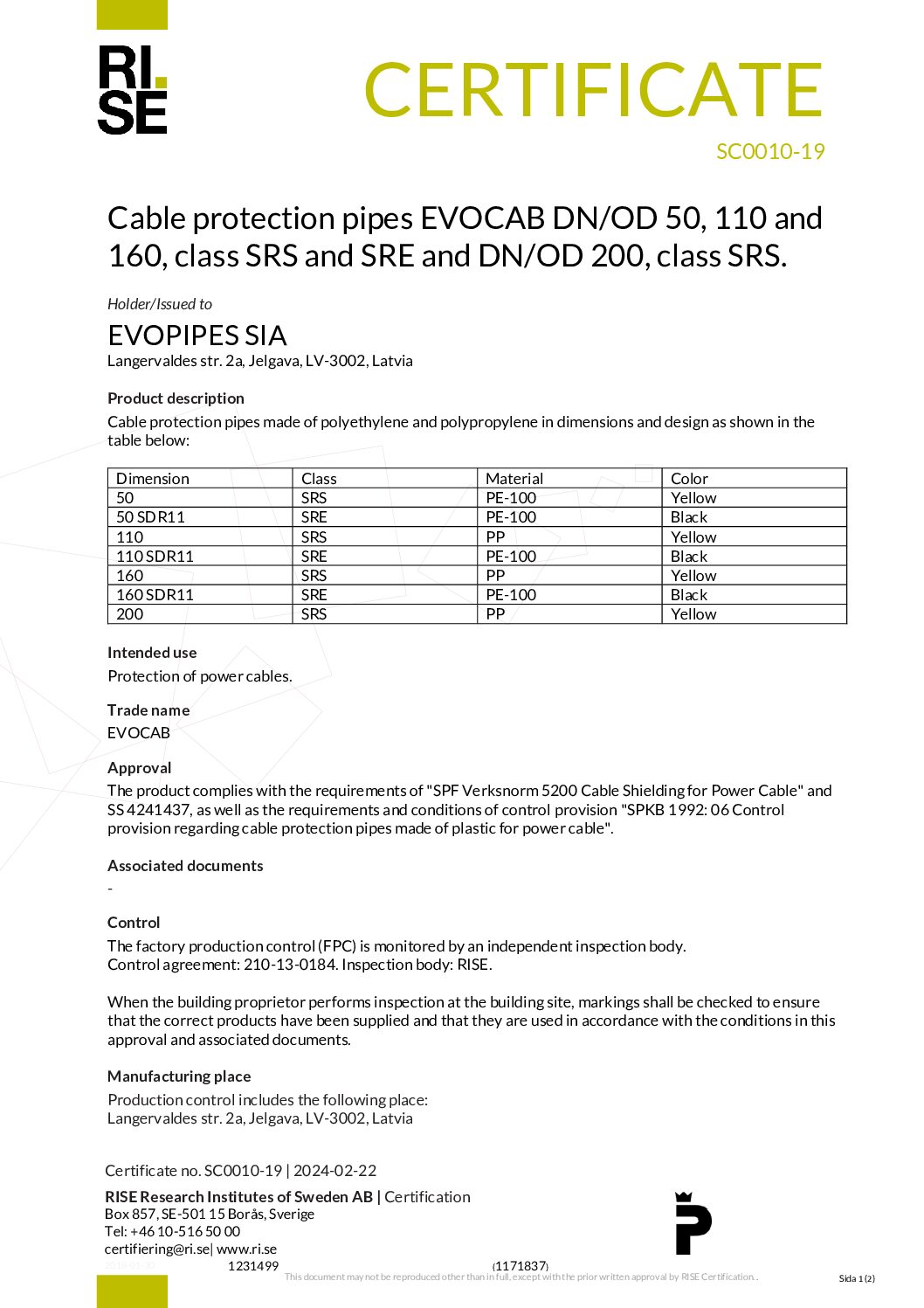 EVOCAB SRS and SRE Certificate ENG (RISE)